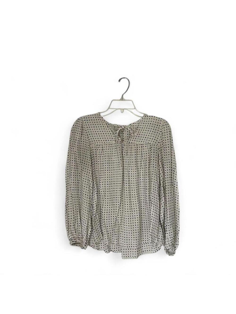 WomeA New Day black white polka dot blouse tie neck balloon sleeves SMALL
